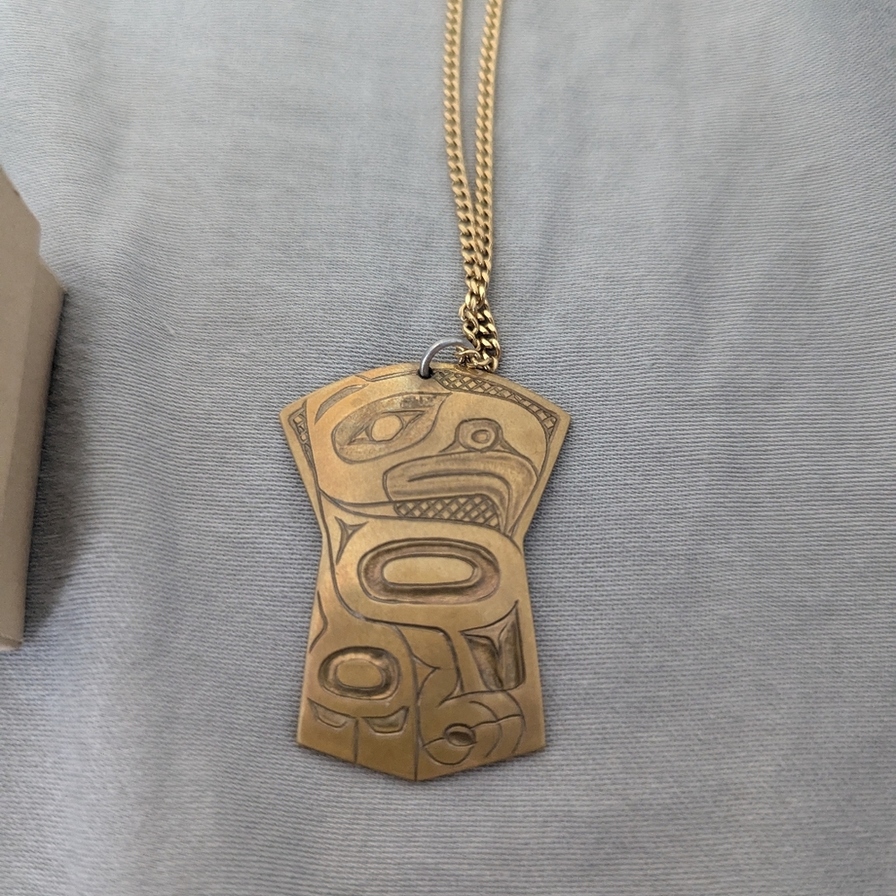 Men's Haida Eagle Brass Pendant Necklace
